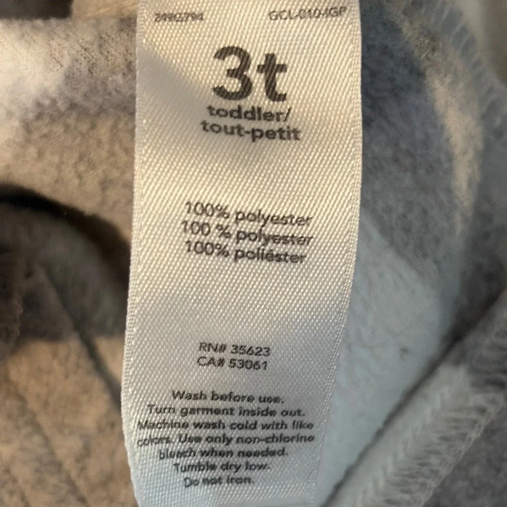 Carter's Toddler Buffalo Plaid Fleece Pullover Sherpa Collar Gray White 3T